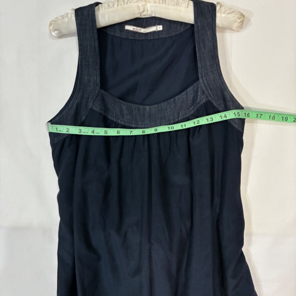 Mint Dress Women 4 Navy Blue Denim Silk Blend Sleeveless Shift Midi Pockets - Picture 5 of 12